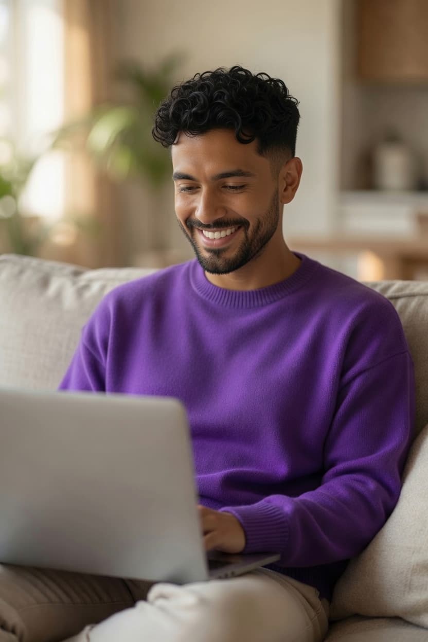 Emprendedor sonriendo con su laptop